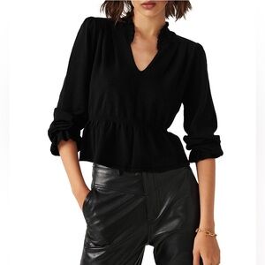 ba&sh Black Ruffled Peplum Blouse
